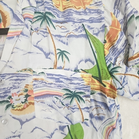 Vintage Hawaiian Shirt Oak Tree Small Tropical Beach Retro Hawaii - Picture 7 of 10
